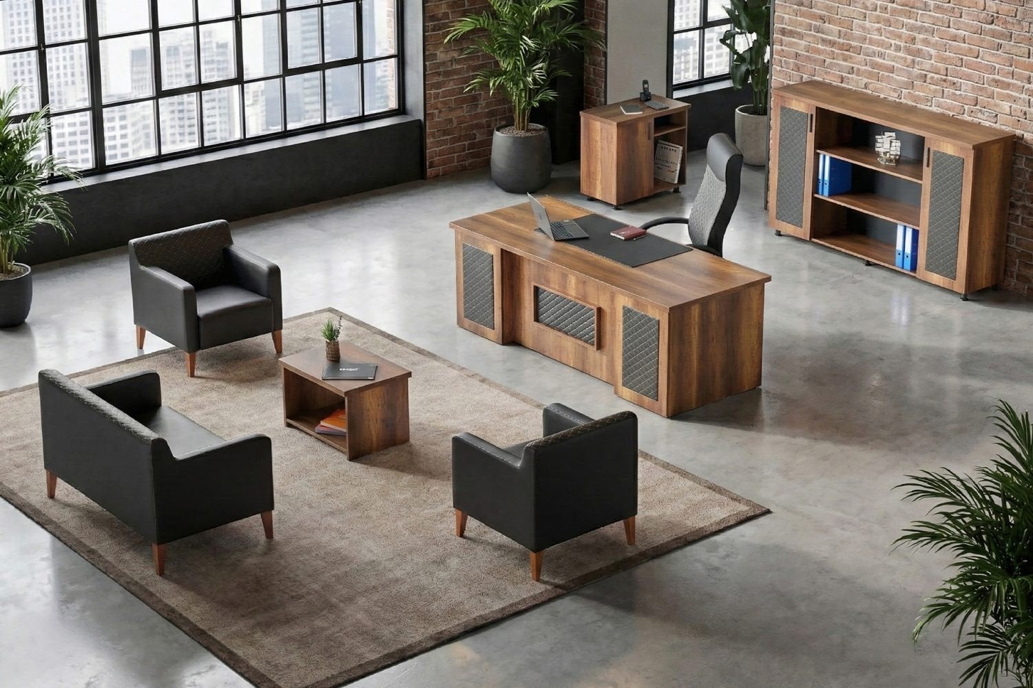 Complete Directiebureau Set: Bureau, Dressoirkast, Koffietaf, Ophalen of Verzenden