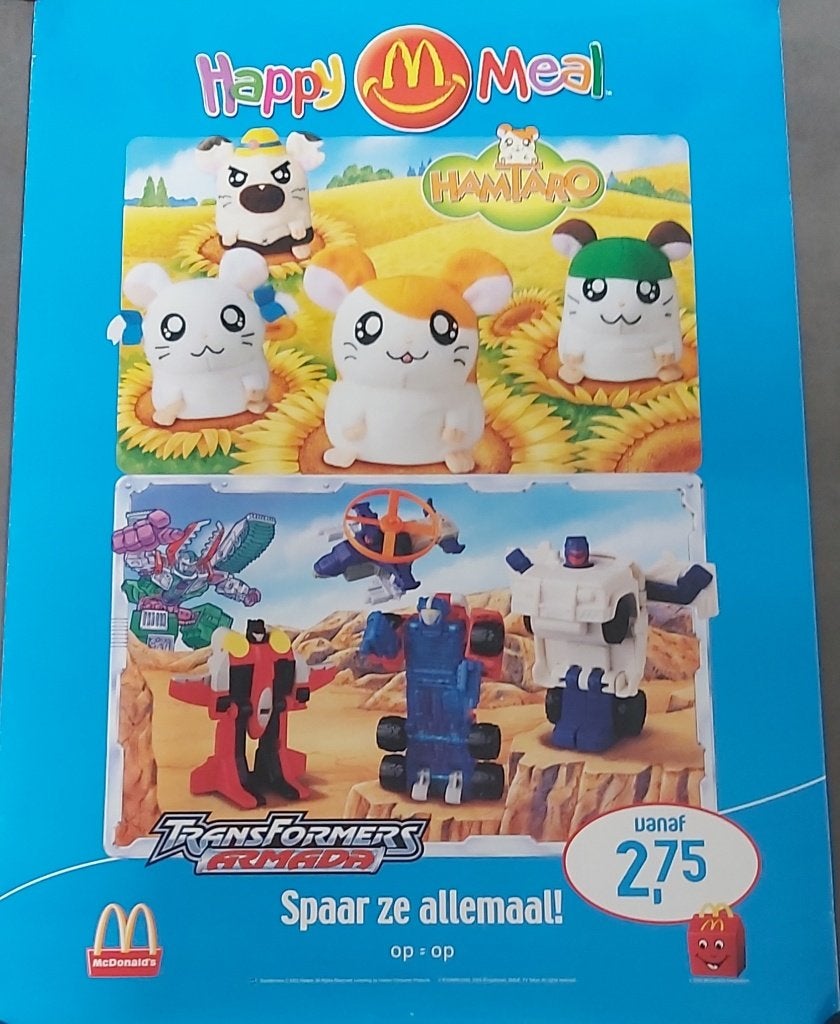 McDonald's Promotieposter HAMTARO/TRANSFORMERS ARMADA 2003., Ophalen of Verzenden, Gebruikt, A1 t/m A3, Reclame