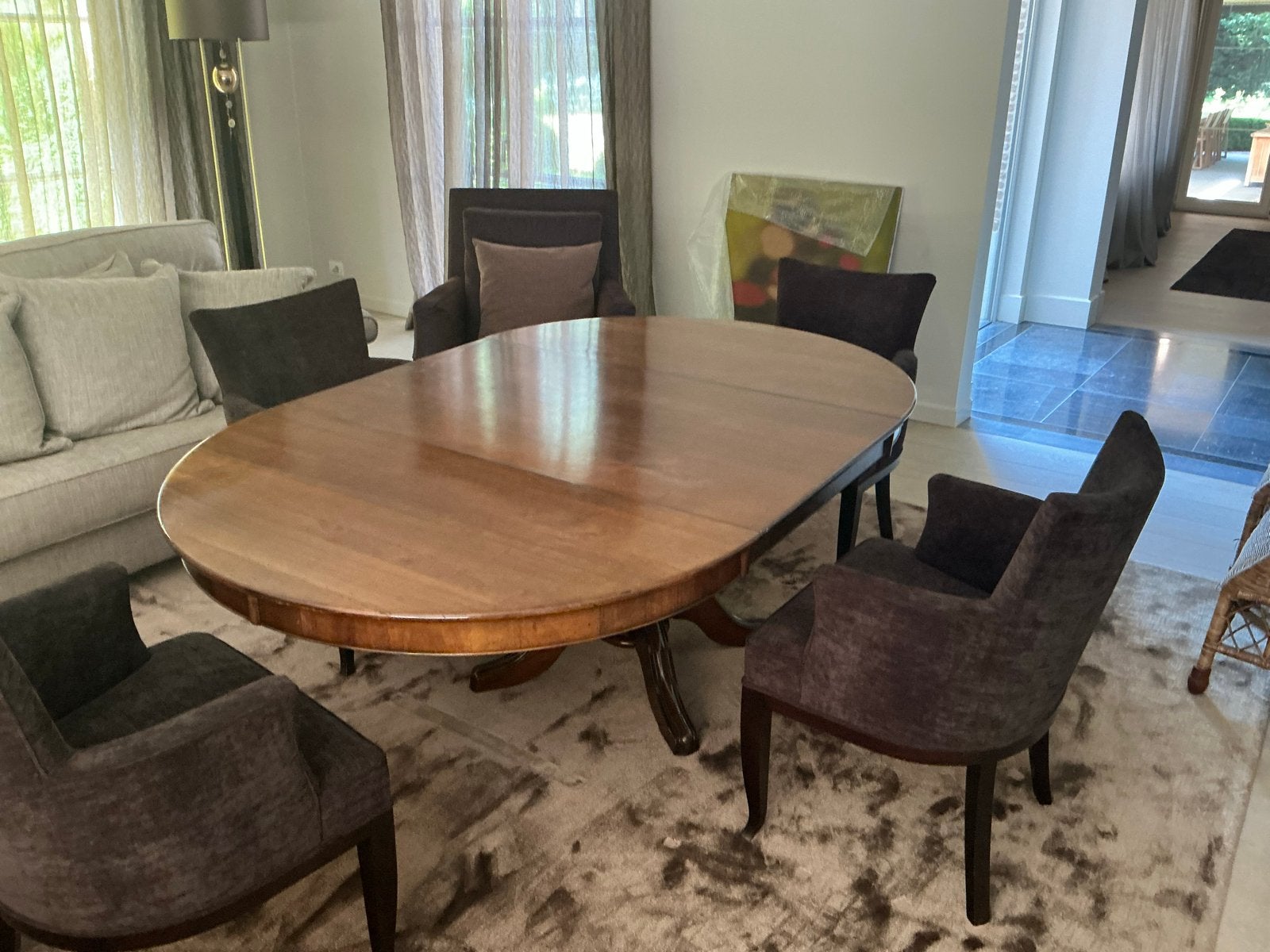 Antieke ronde/ovale tafel met inlegblad, Ophalen