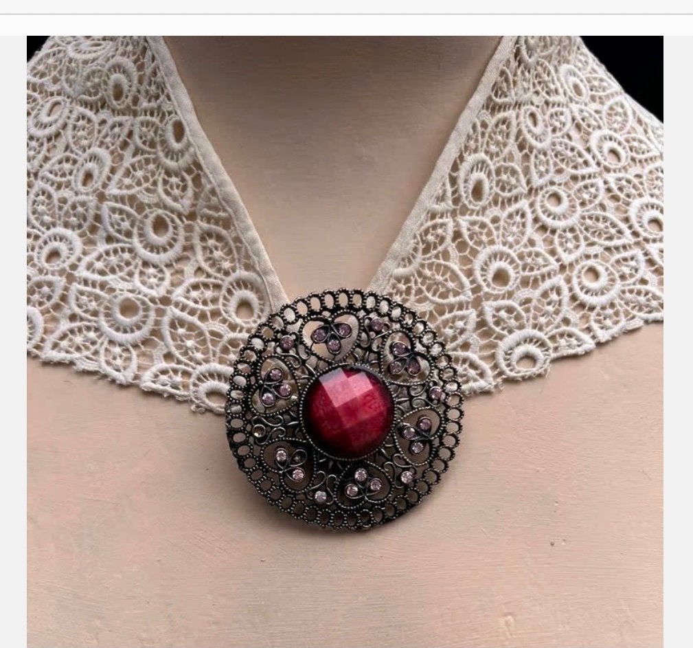 Antiek kraagje, twee zijden te dragen, met gratis broche, Antiek en Kunst, Curiosa en Brocante, Ophalen of Verzenden