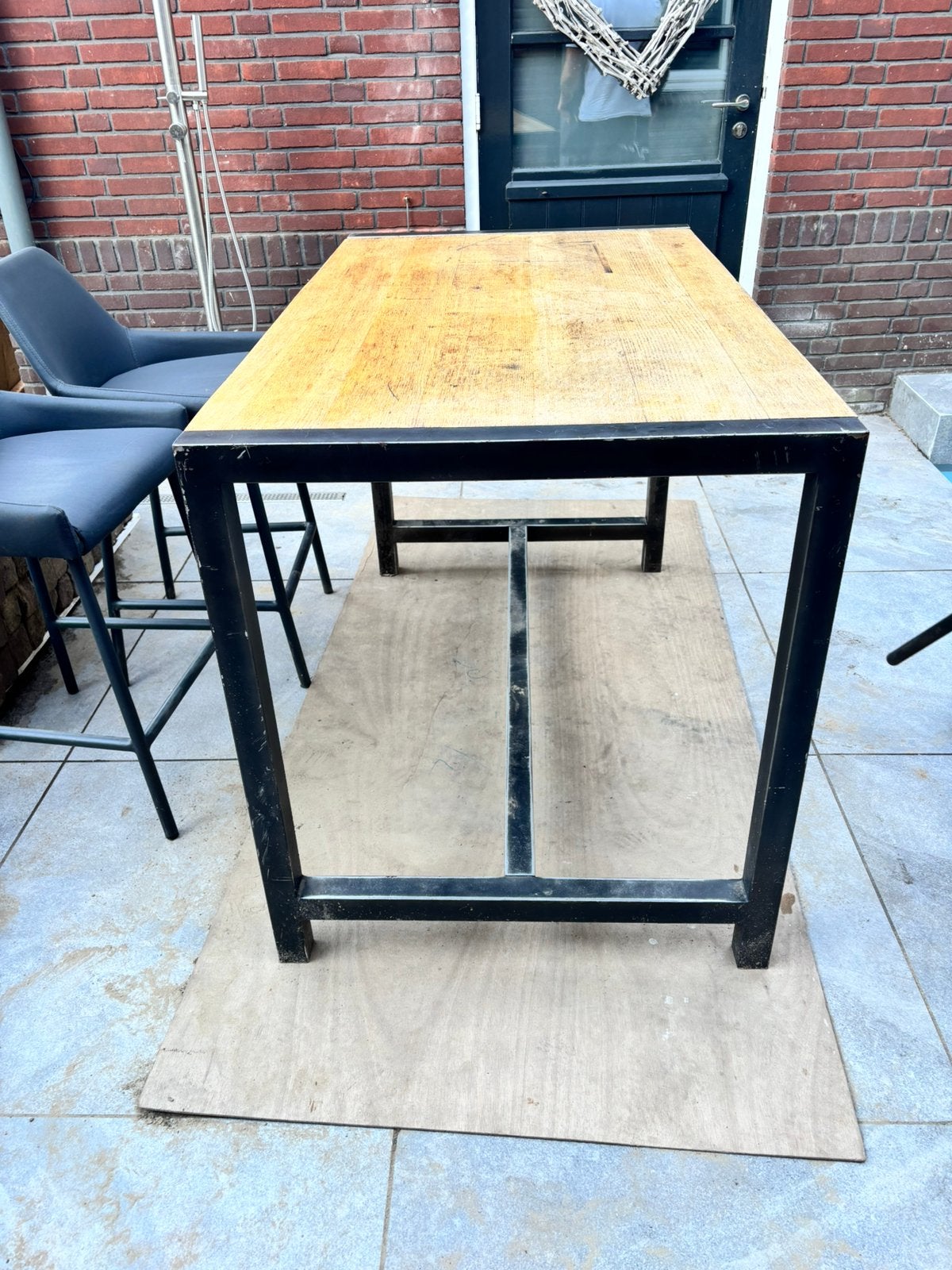 Bartafel met eiken blad, Tuin en Terras, Tuintafels, Ophalen of Verzenden, Gebruikt, Rechthoekig, Hout