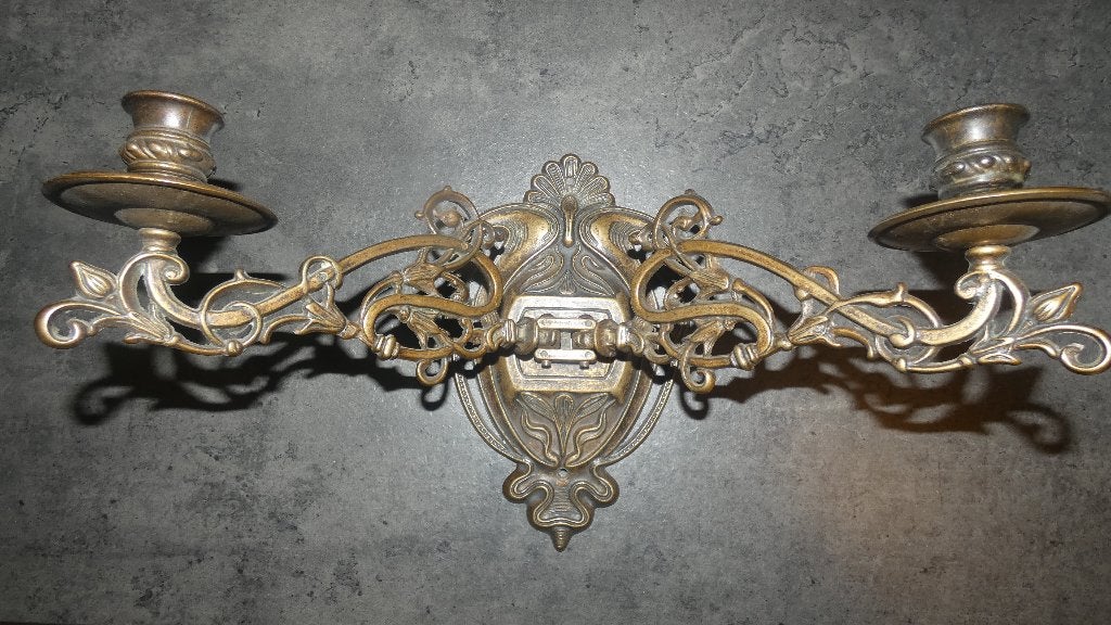 Antieke bronzen wandkandelaar, Art Nouveau stijl [2064], Ophalen of Verzenden, Koper of Brons