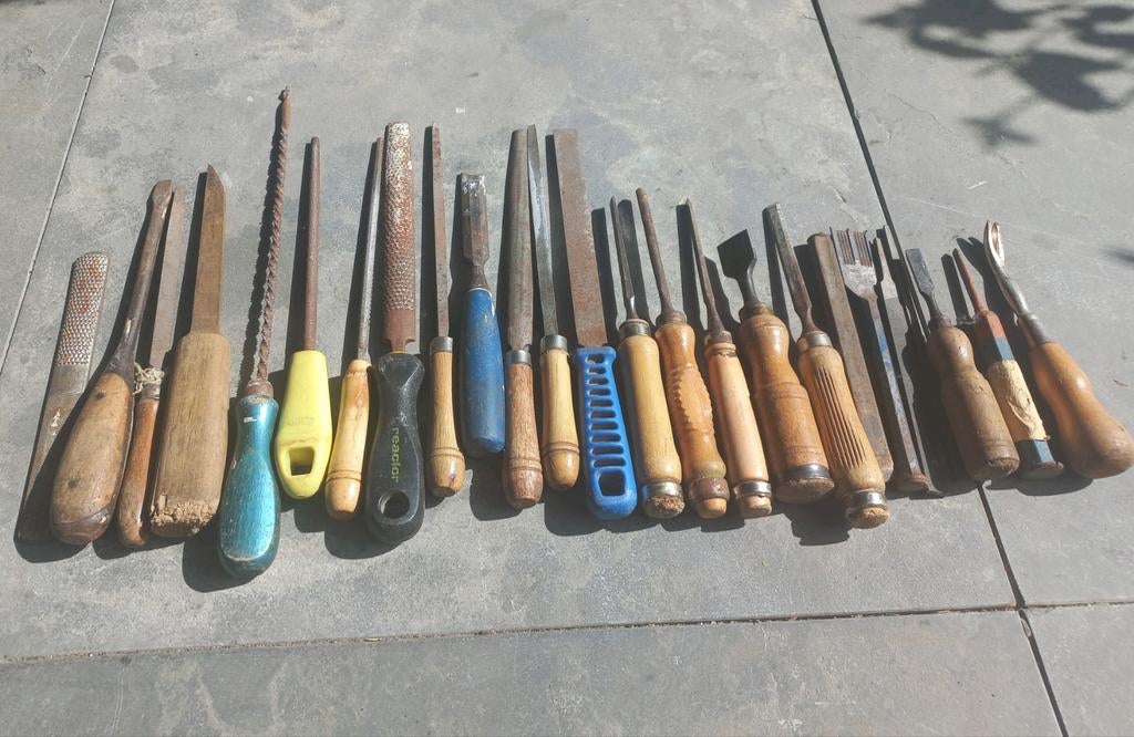 Grote vintage set diverse raspen en beitels, Ophalen of Verzenden