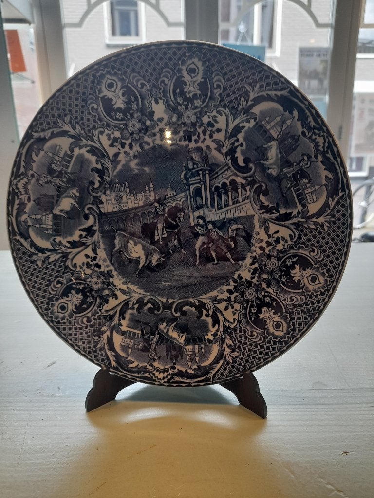 blauw bord stiergevecht societé céramique Maastricht, Ophalen