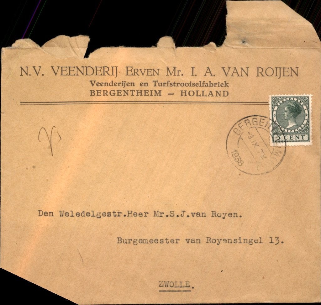 Bergentheim - Veenderij Van Roijen - 1938, Ophalen of Verzenden, Briefkaart