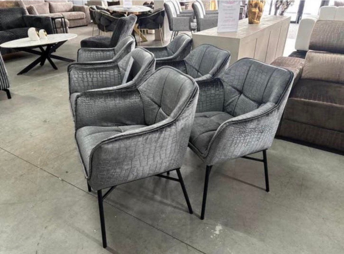 Set van 6 stoelen antraciet croco DIRECT MEE TE NEMEN, Huis en Inrichting, Stoelen, Ophalen, Vijf, Zes of meer stoelen