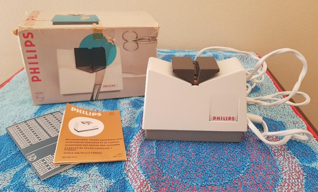 Retro Vintage Philips HM 3600 messen scharen slijper in doos, Overige typen, Kunststof, Ophalen of Verzenden, Zo goed als nieuw