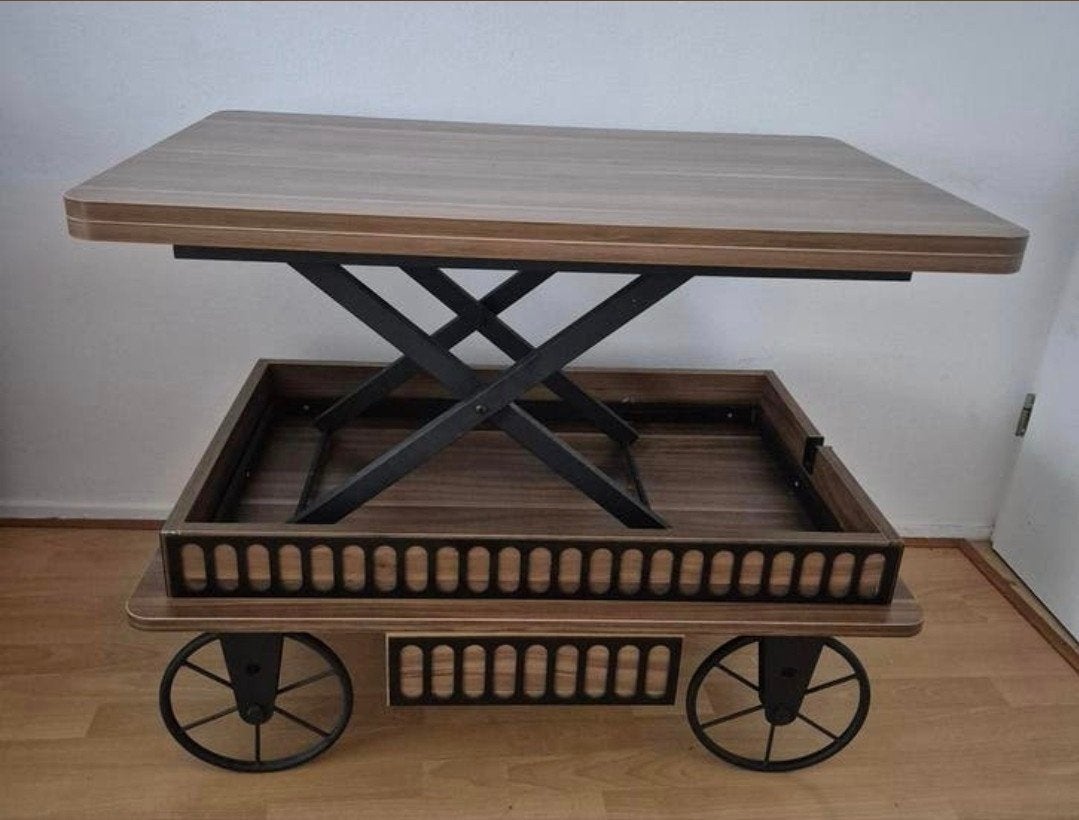 Verstelbare Salontafel/Eettafel op Wielen, Industrieel, Modern, Multifunctioneel, 100 tot 150 cm, 50 tot 75 cm, Nieuw