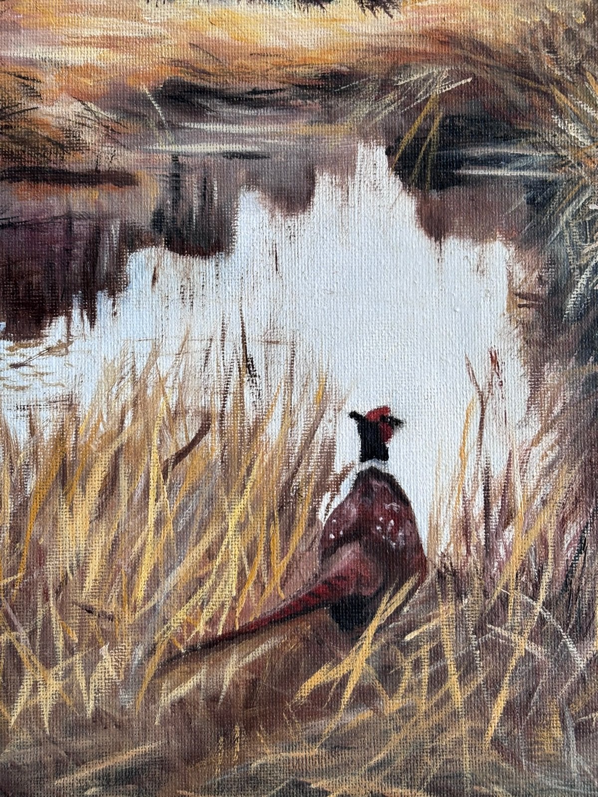 Handgeschilderd schilderij van fazant duinen ven ondertekend, Ophalen of Verzenden, Realistisch, Landschap, Doek