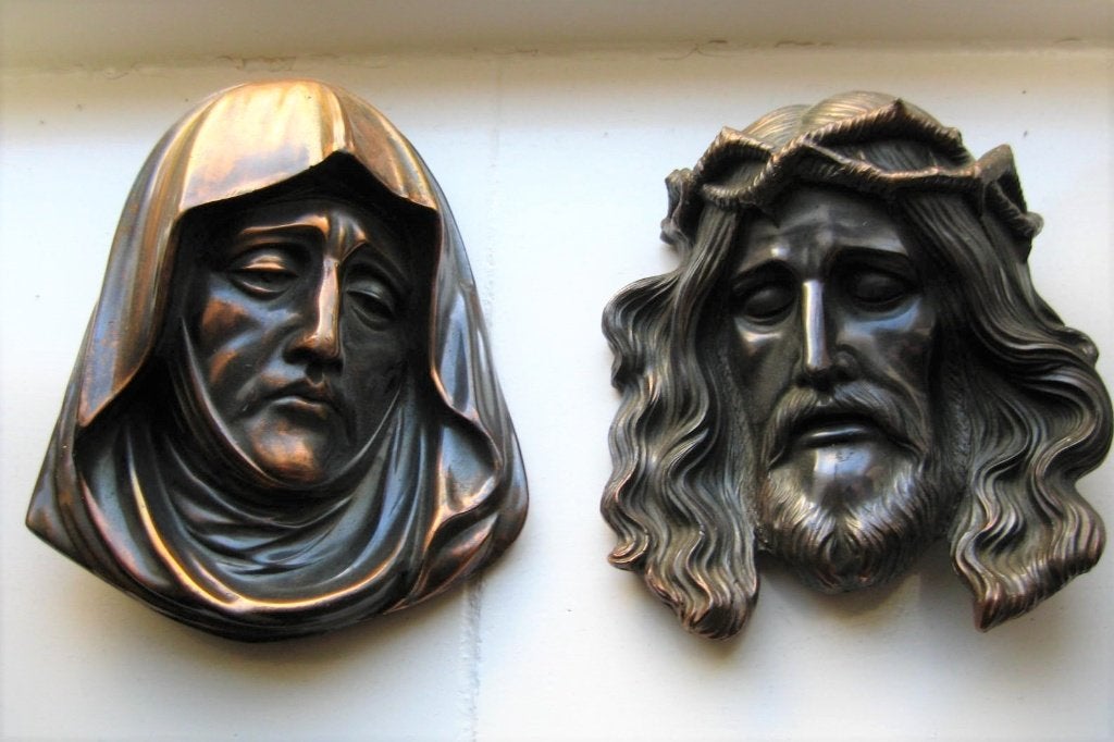 Jezus en Maria reliëf koper brons jaren 50, Ophalen of Verzenden