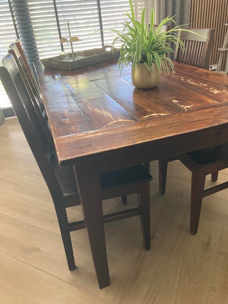 Teakhouten eettafel(100x200) met 6 stoelen, Ophalen, Gebruikt