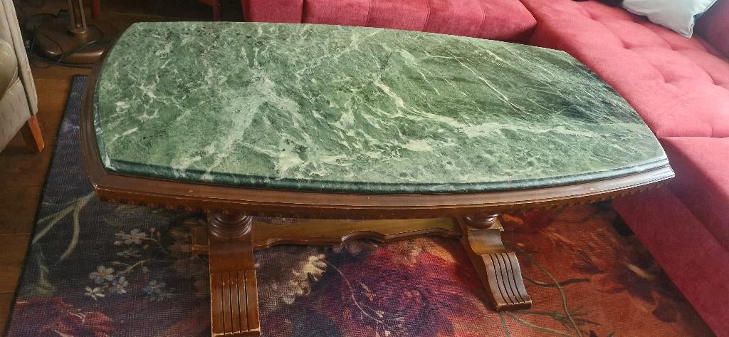 Grote groen marmeren salontafel, Ophalen, Gebruikt, 100 tot 150 cm, 50 tot 75 cm