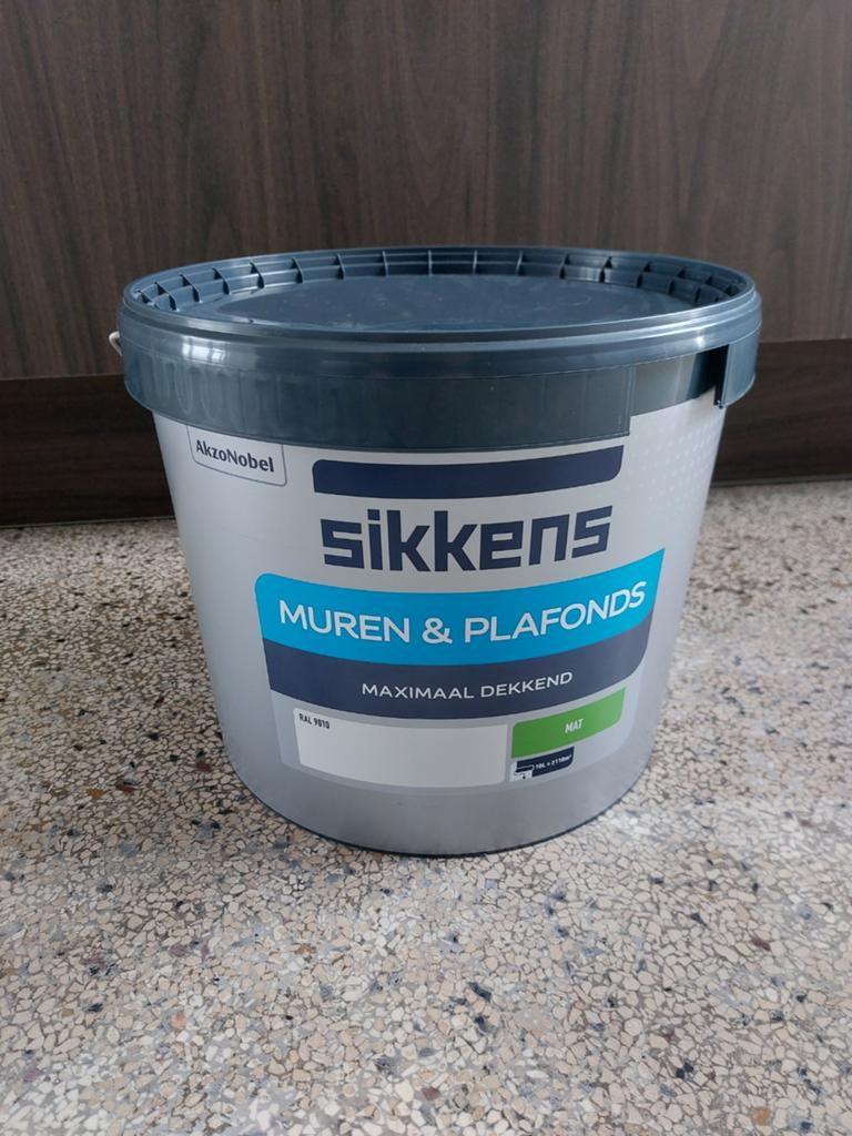 Sikkens Muurverf RAL 9010 - Geopend, bijna vol, 5 tot 10 liter, Wit, Ophalen of Verzenden, Verf