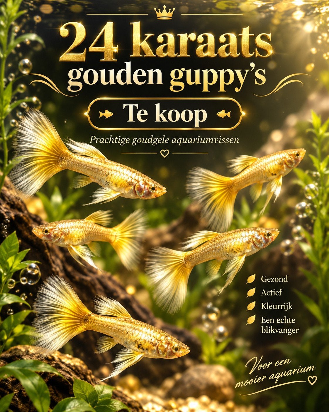 24-Karaat Full Gold Guppy’s, Vis