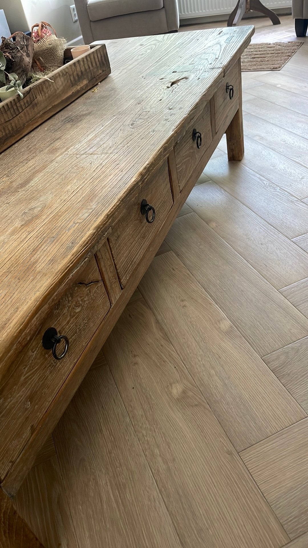 Salontafel pinewoon old grey, Ophalen, 100 tot 150 cm, 50 tot 100 cm, Zo goed als nieuw
