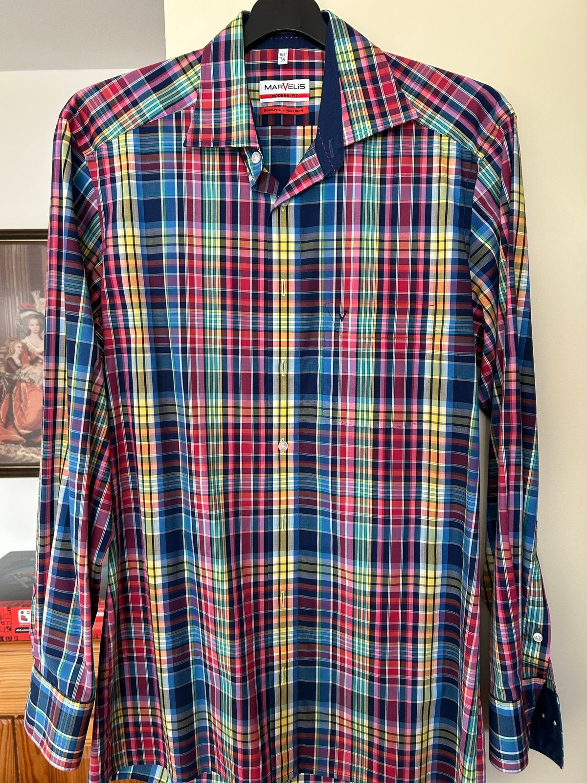 Marvelis Modern Fit Geruit Overhemd - Halswijdte 39/40 (M), Kleding | Heren, Ophalen of Verzenden, Zo goed als nieuw, Meerkleurig