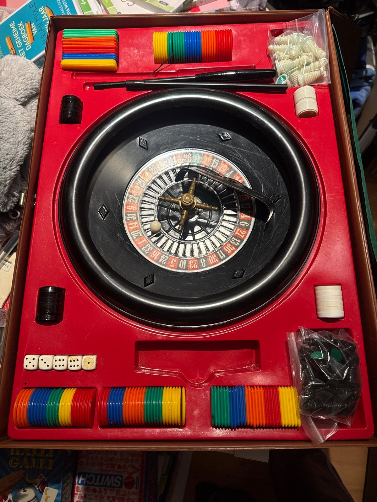 Vintage Roulette, Dam & Schaakspel in Bruine Koffer, Ophalen, Gebruikt