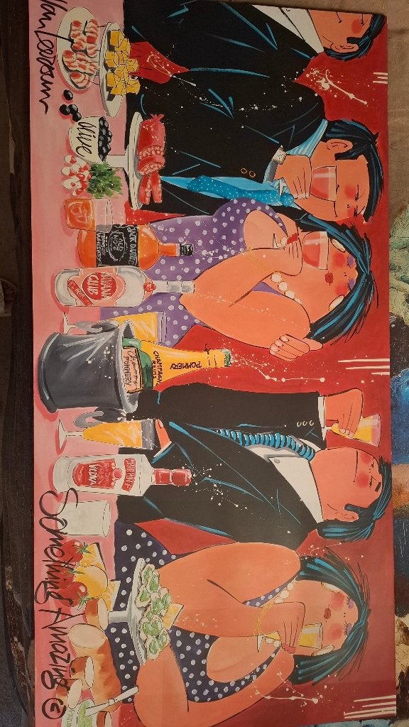 Dikke dames schilderij van Van Leersum, Antiek en Kunst, Ophalen, Hout, Op houten frame, Stripfiguren/cartoons