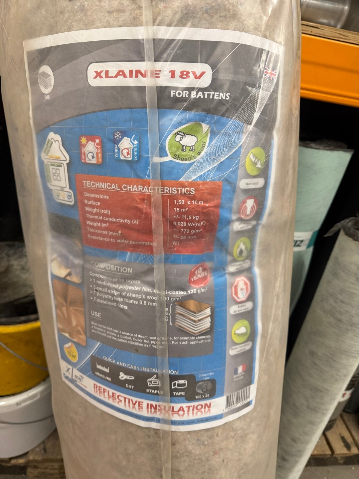 2 rol XLAINE 18V Reflecterende Isolatie met Schapenwol, Doe-het-zelf en Verbouw, Overige materialen, Nieuw, 15 m² of meer, Vloerisolatie