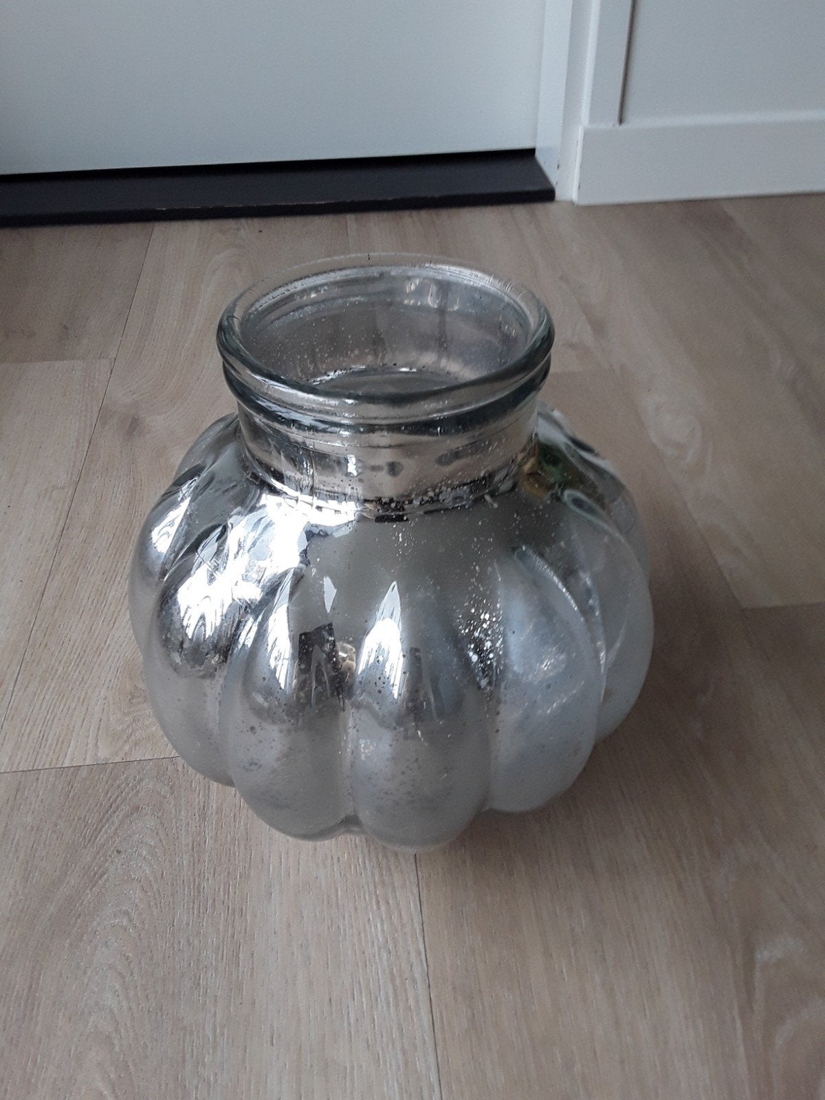 zgan grote zilverkleurige (decoratie      ) vaas, windlicht, Ophalen of Verzenden, Zo goed als nieuw, Zilver, Glas