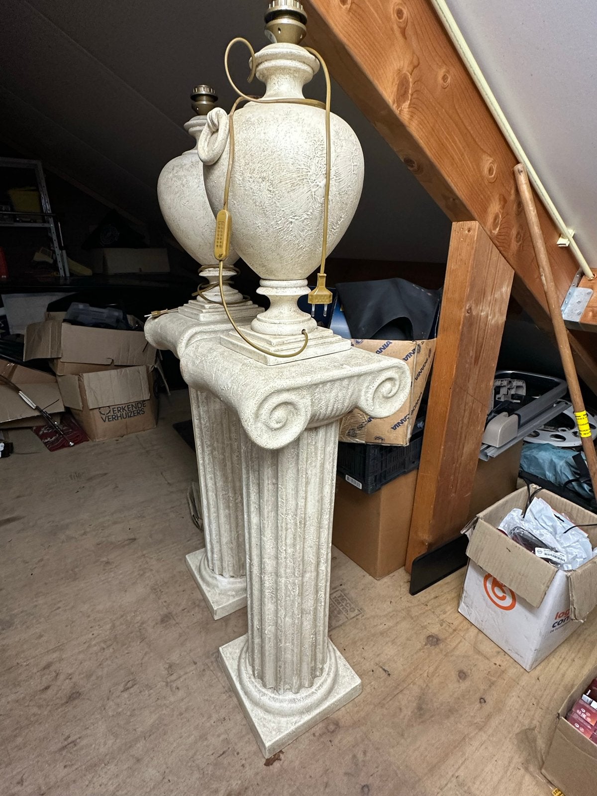 Zuilen met lampen, Ophalen of Verzenden, Gebruikt, Steen/keramiek, Beige
