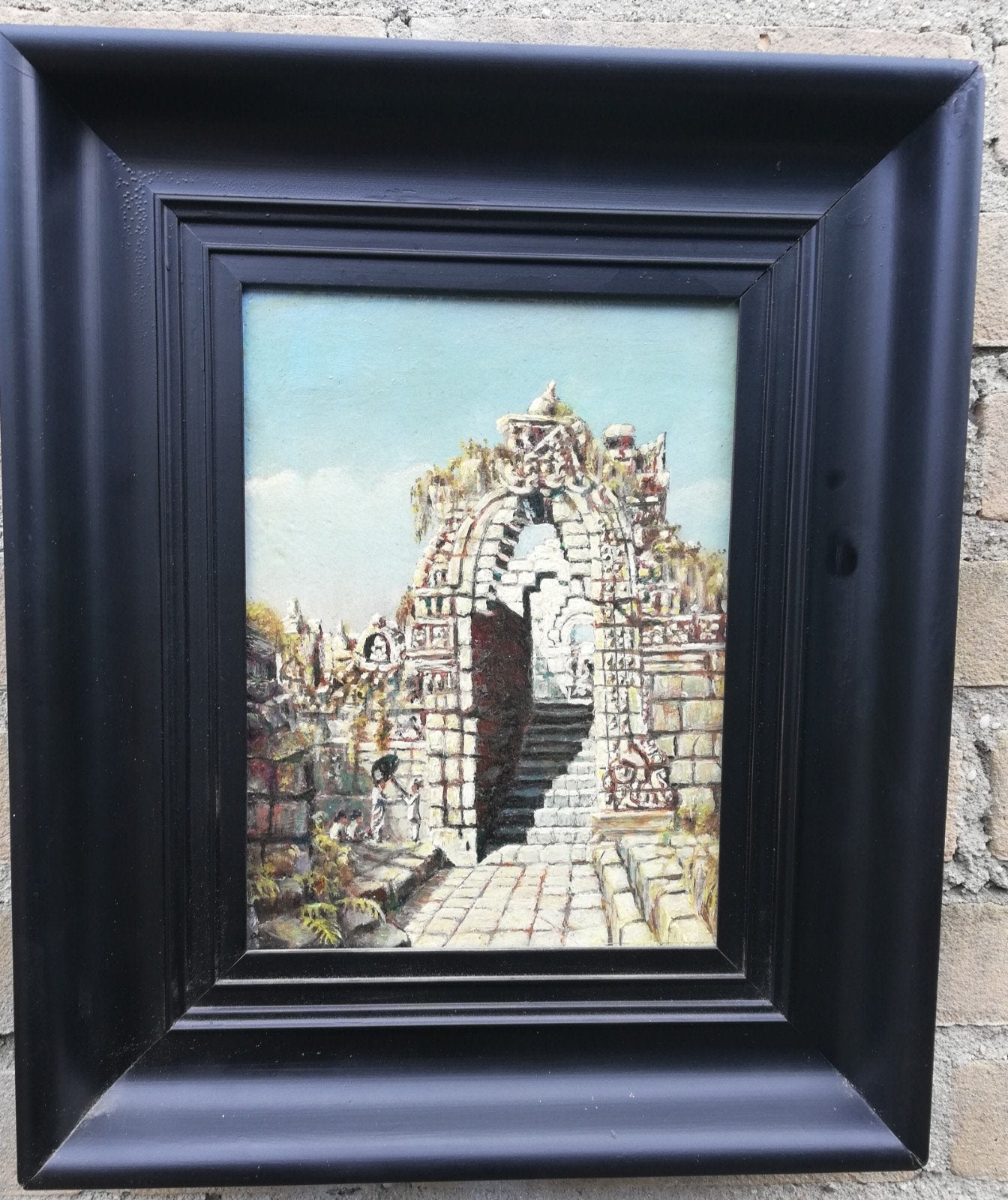 BOROBUDUR Tempel. F.C. Pennekamp. Olie/paneel. 31/17 cm., Antiek en Kunst, Kunst | Schilderijen | Klassiek, Paneel, Impressionistisch