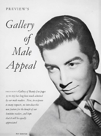Gallery of male appeal uit Preview 1957 - Hollywood sterren, Ophalen of Verzenden, Gebruikt, Foto of Kaart