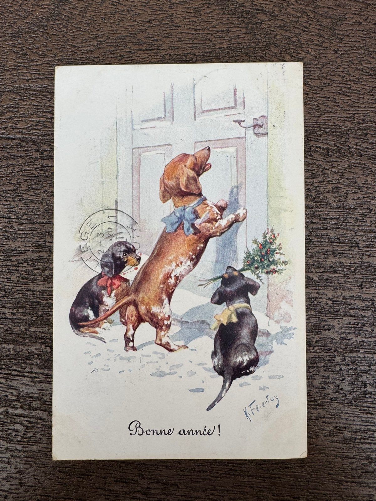 Feiertag teckels kerst 1911, Verzamelen, Ansichtkaarten | Themakaarten, Ophalen of Verzenden, Voor 1920, Overige thema's