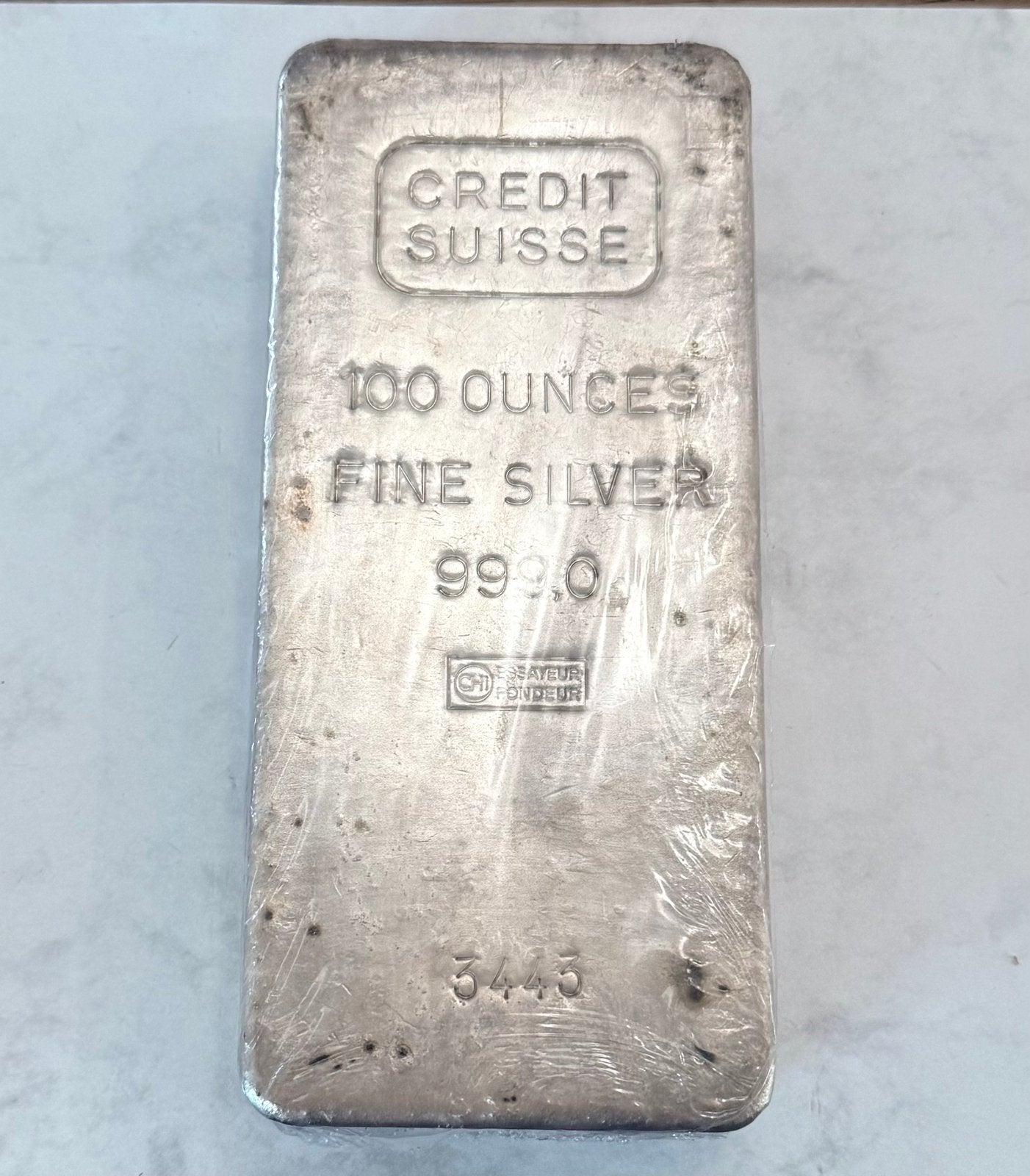100oz Zilverbaar / Credit Suisse / Met Certificaat / vintage, Ophalen of Verzenden, Zilver