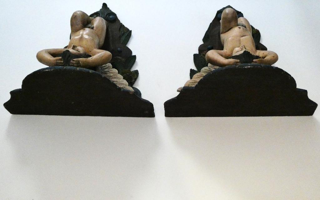 2 Houten wand consoles wandtafels met een engel console, Antiek en Kunst, Ophalen of Verzenden