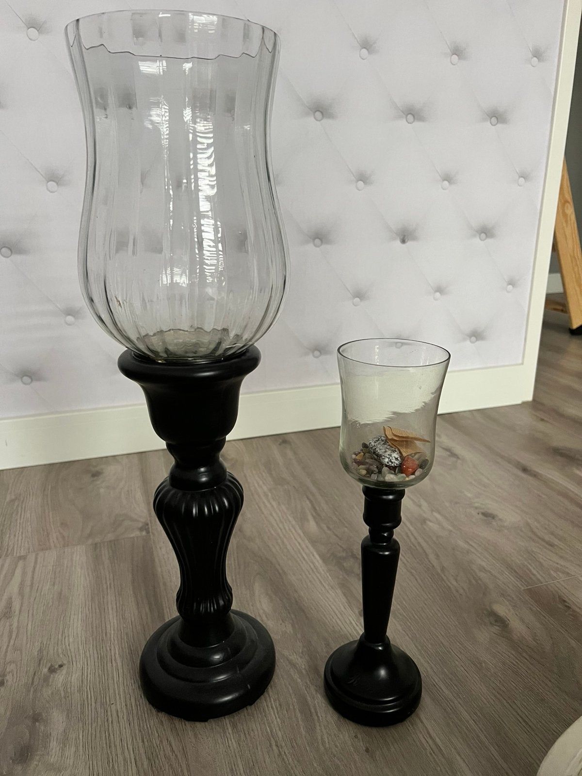 2 Riviera Maison windlichten glas, Glas, Ophalen of Verzenden, Gebruikt, Met voet