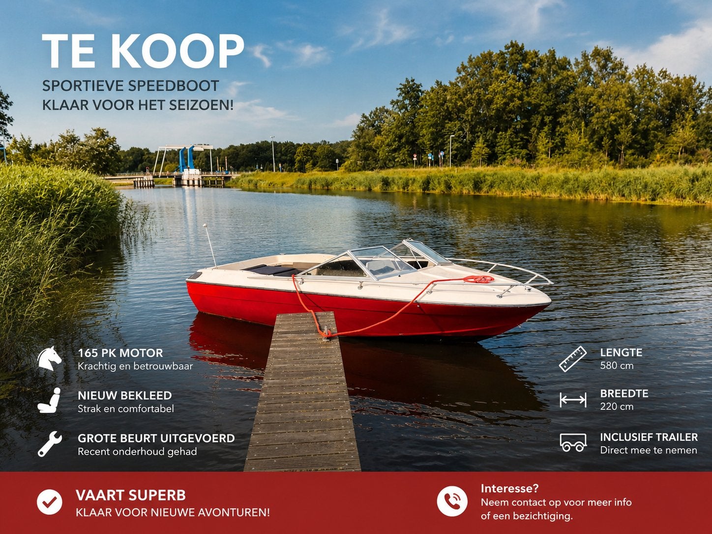 Reinell Speedboot 165 pk - Krachtig en Sportief!, Watersport en Boten, Speedboten, Ophalen, Gebruikt, Overige merken, 120 tot 200 pk