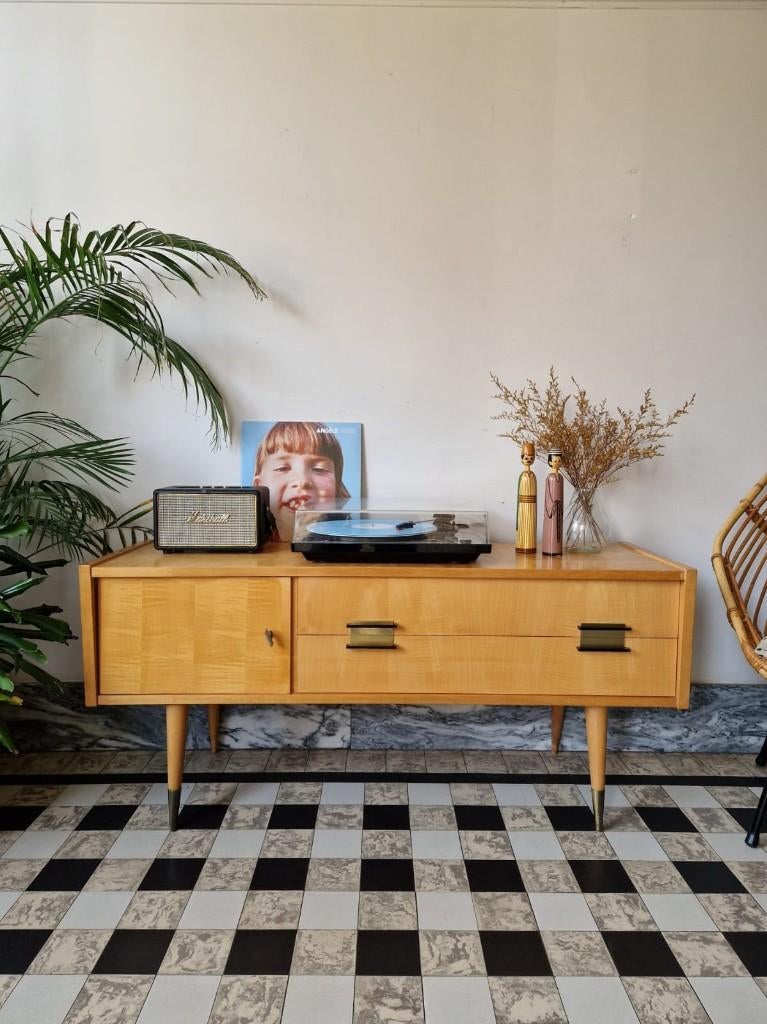 Vintage midcentury dressoir | platenspeler meubel | kast, Ophalen, Gebruikt, 100 tot 150 cm, Vintage midcentury