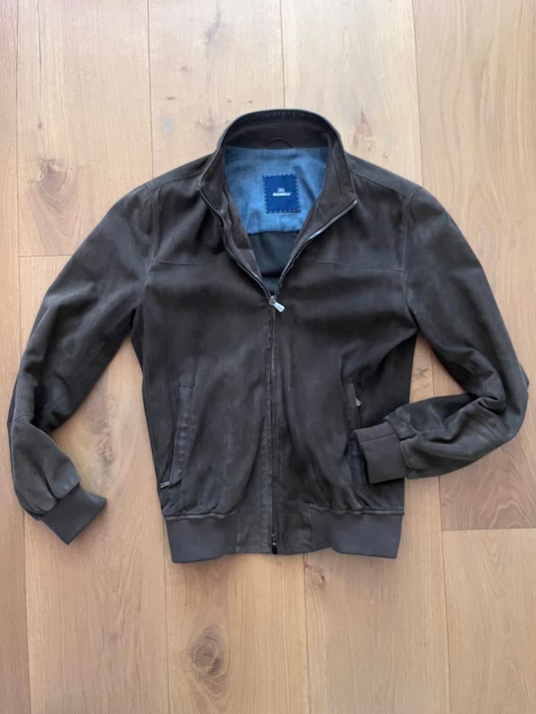 Mandelli suède leren jas, ongevoerd, maat 48, Made in Italy, Ophalen of Verzenden, Zo goed als nieuw, Maat 48/50 (M), Bruin