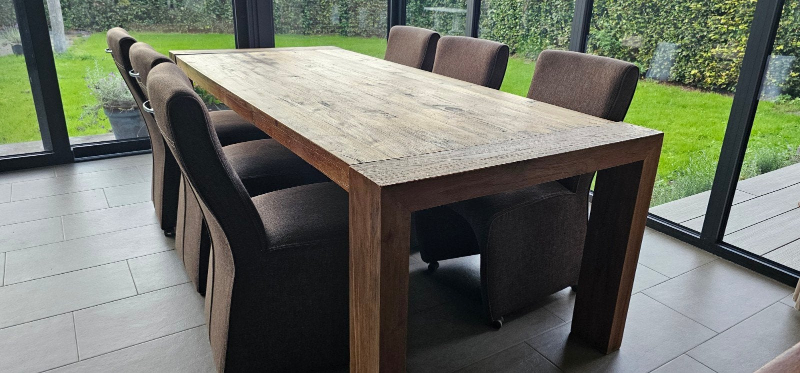 mooie teakhouten eetkamer tafel, Ophalen, Gebruikt, Teakhout, 200 cm of meer