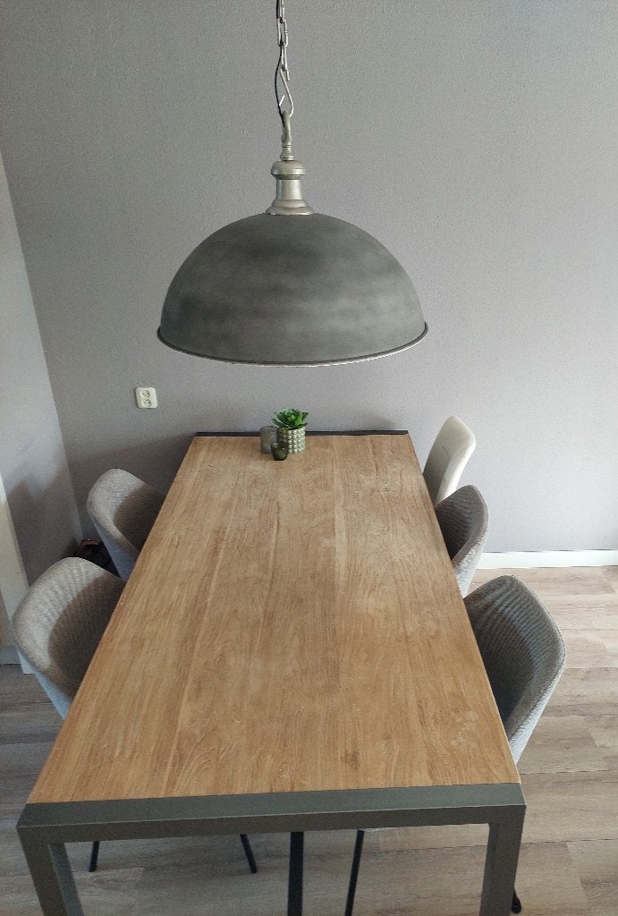 Robuste industriële eettafel 190 x 95cm hout / metaal, Ophalen, Gebruikt, 50 tot 100 cm, Vijf personen of meer