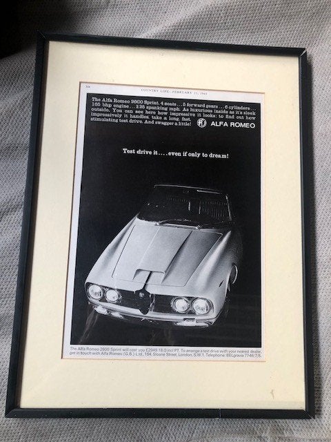 Reklame poster Alfa Romeo 2600 sprint . lijst met passe pa, Ophalen of Verzenden, Zo goed als nieuw, Minder dan 50 cm, Foto of Poster