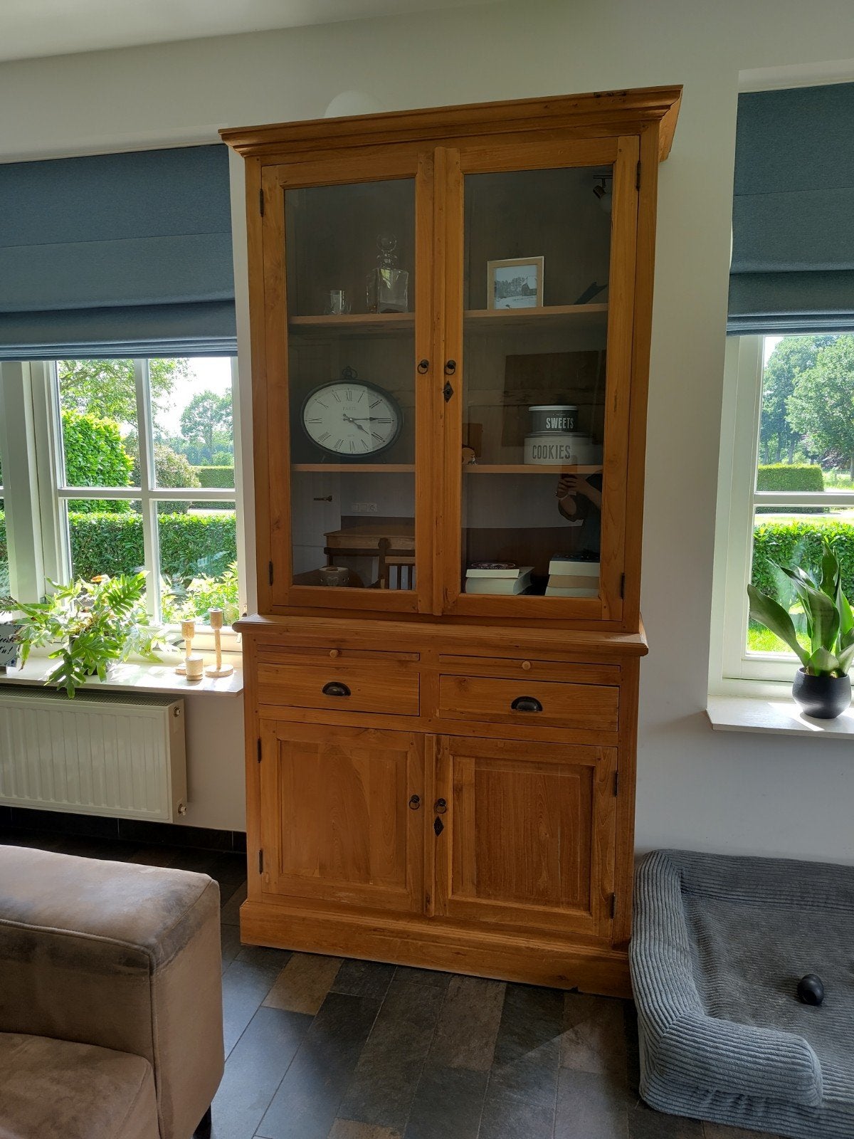 Buffetkast teak, Huis en Inrichting, Kasten | Buffetkasten, Ophalen, 200 cm of meer, Glas, Zo goed als nieuw