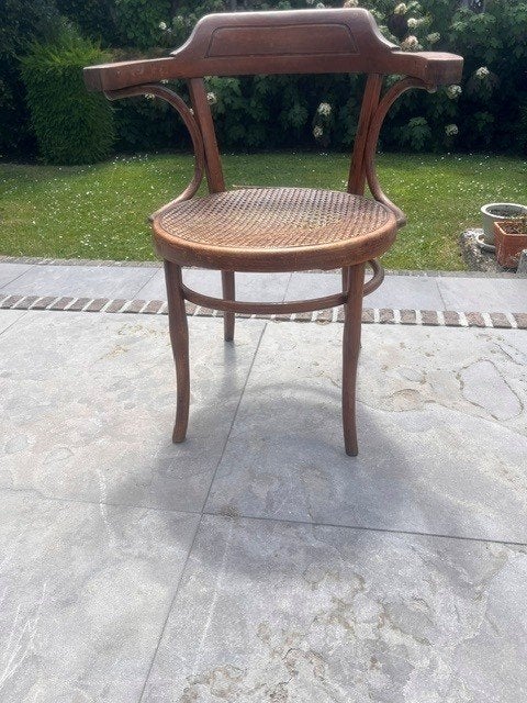antiek houten bureau stoel met webbing zitvlak, Ophalen