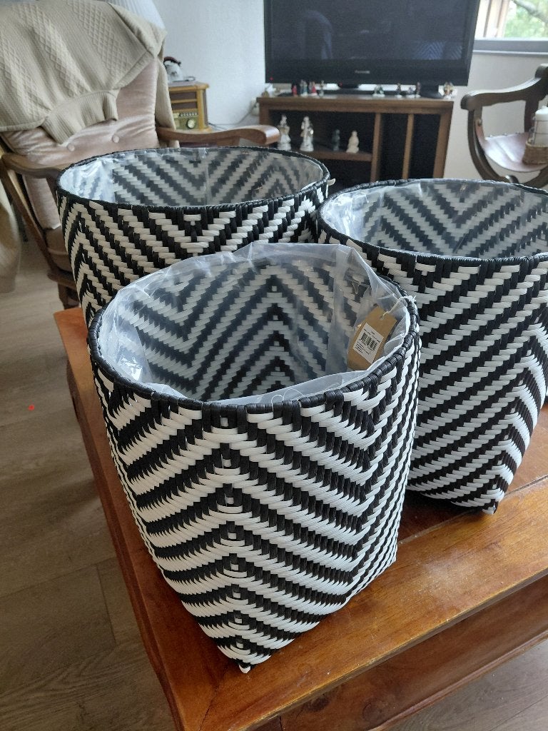 Set van 3 mica merlijn plantenmanden, Tuin en Terras, Kunststof, Minder dan 30 cm, Rond, Nieuw