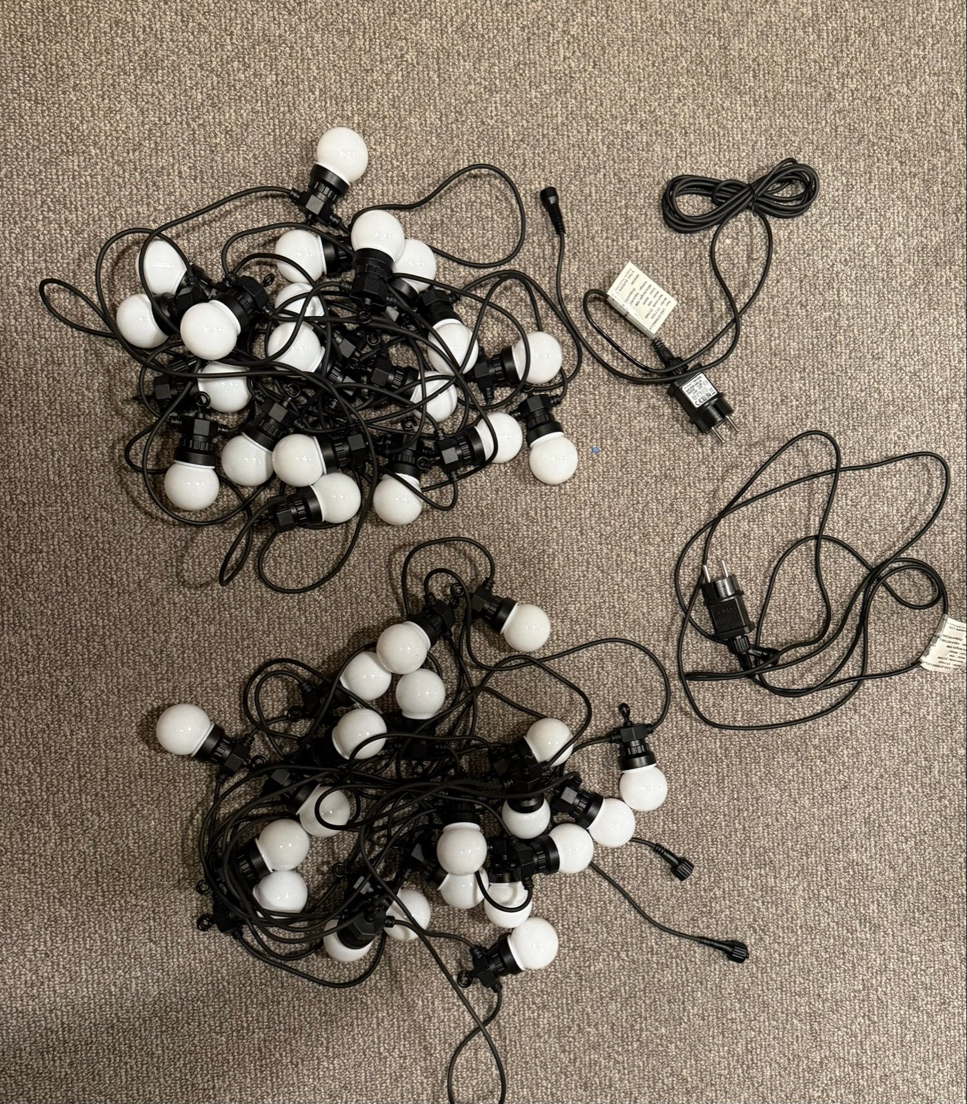 2x Feestverlichting Lichtsnoer met Witte Bolletjes, Wit, Gebruikt, Kunststof, Overige fittingen