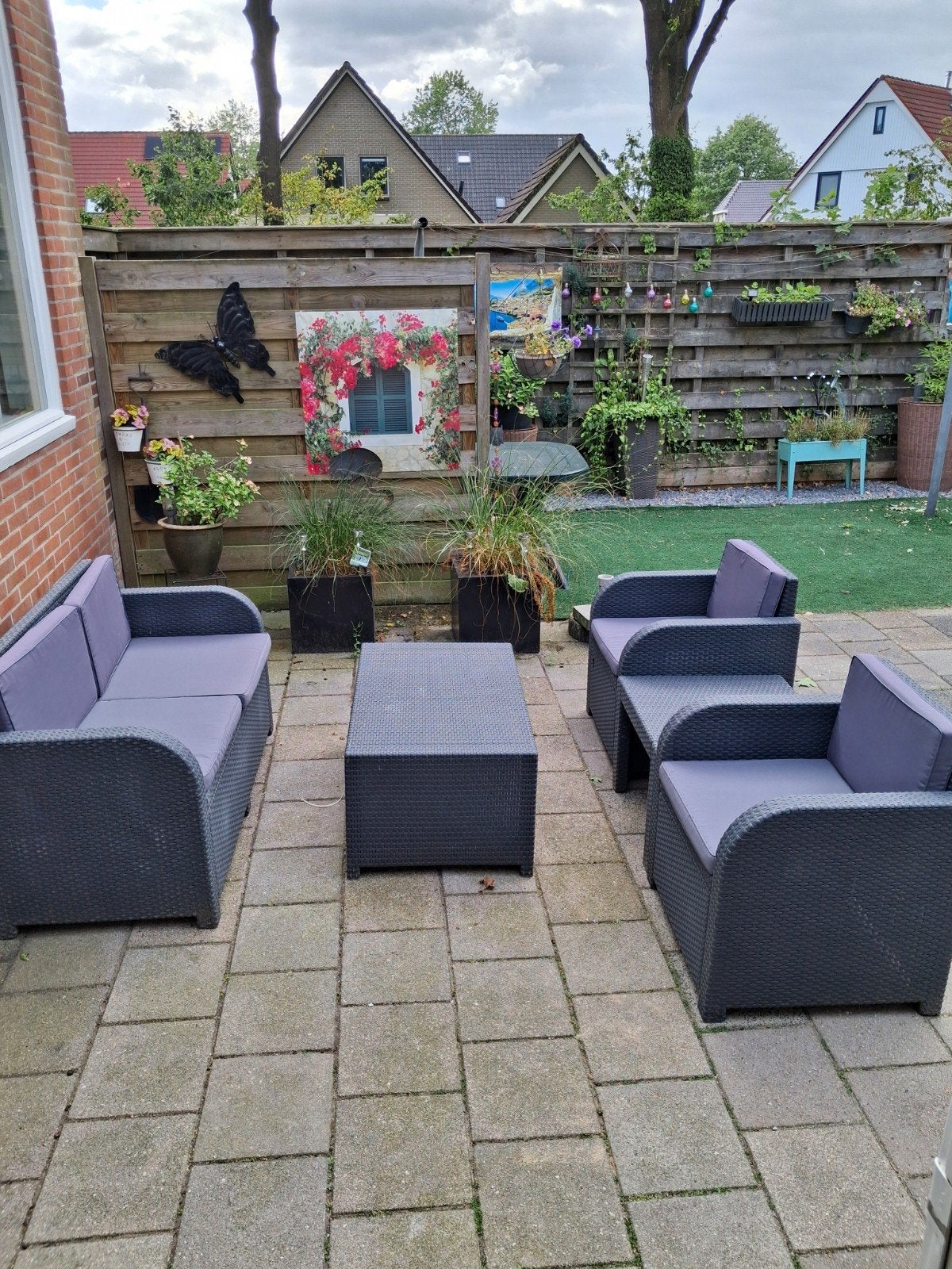Allibert loungeset Wicker Grijs met Kussens - Gebruikt, Ophalen, 4 zitplaatsen, Gebruikt, Bank