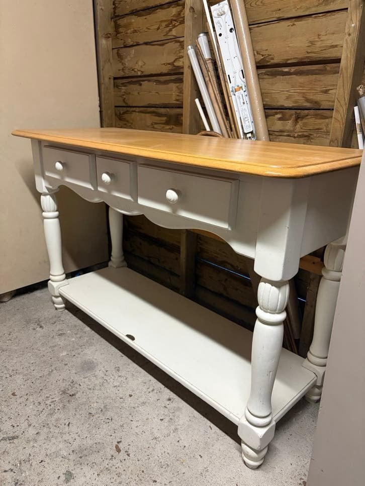 Sidetable / Console tafel met lades en plank, Ophalen, Gebruikt, 100 tot 150 cm, Overige houtsoorten