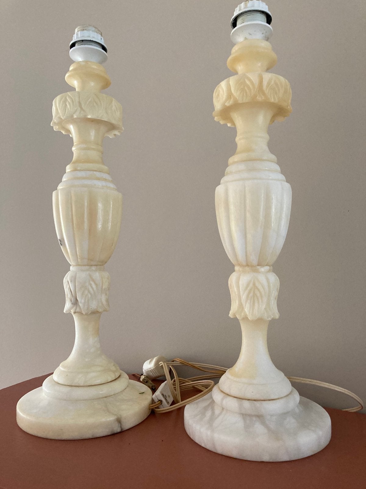 2 grote antieken lampen albast marmer Hollywood regency, Ophalen of Verzenden