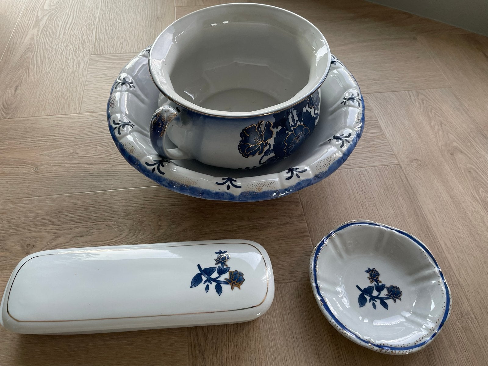 Antiek Engels Lampetstel met Hollands Kammenbakje (Delfts), Ophalen of Verzenden
