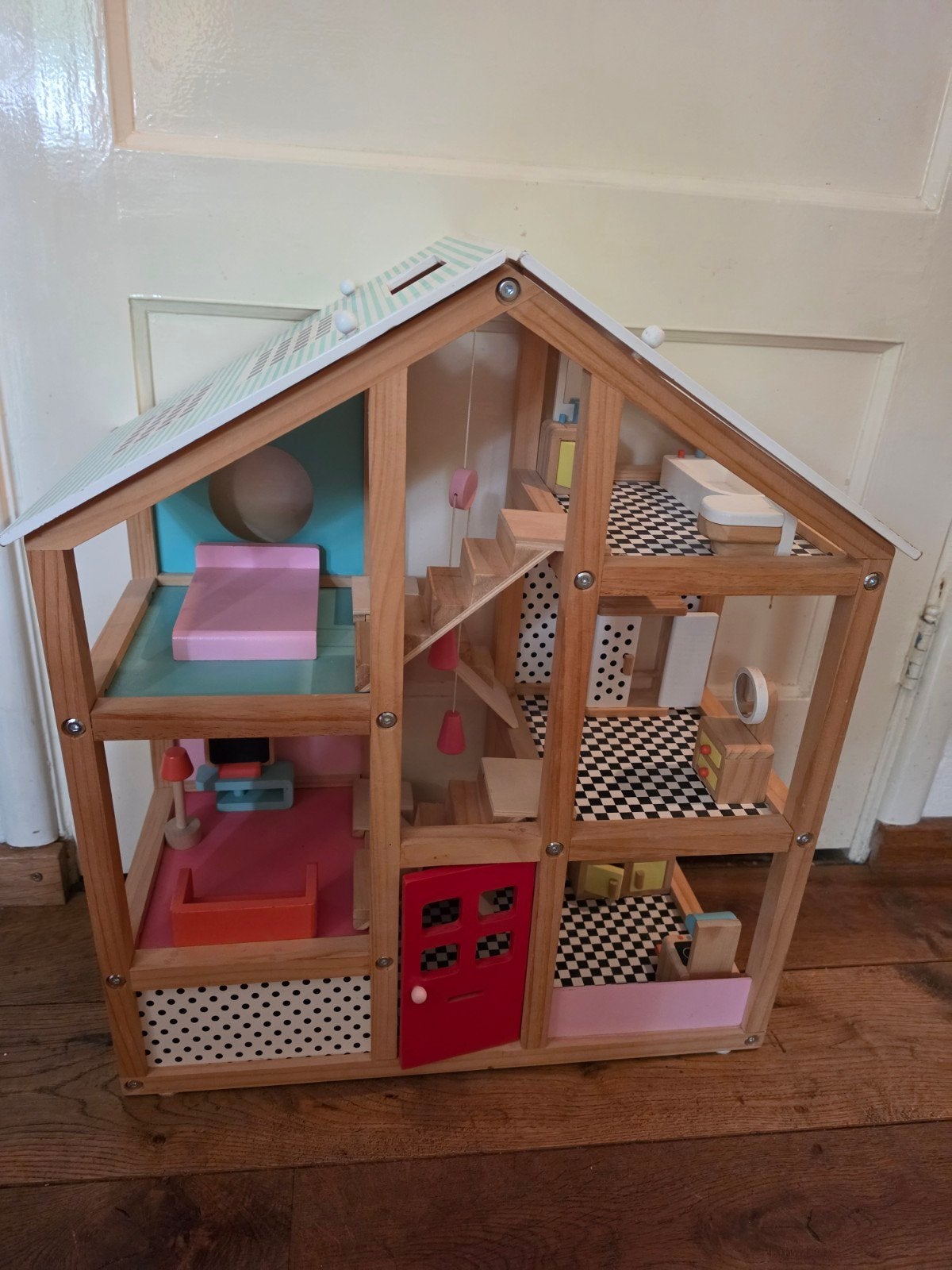 Houten Poppenhuis met Meubels HEMA, Ophalen of Verzenden, Zo goed als nieuw, Poppenhuis