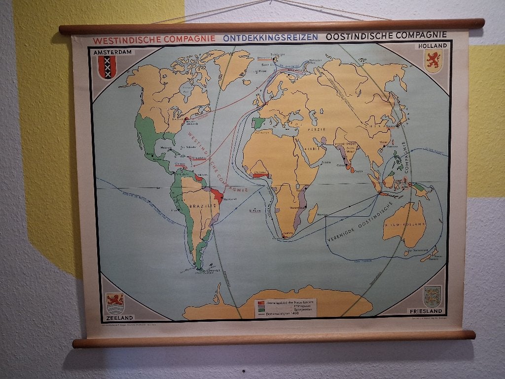 Schoolkaart ontdekkingsreizen, Antiek en Kunst, Ophalen, Aardrijkskunde
