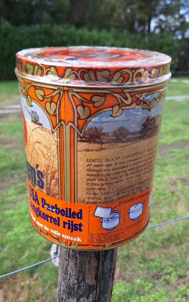 Uniek, New Old Stock, vol vintage blik Uncle Bens Rice., Ophalen of Verzenden, Nieuw, Overige, Overige merken