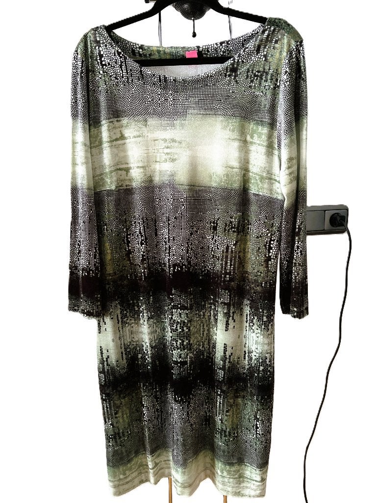 KYRA Truus jurk XL veloursstretch groen/grijs/zwart, Kleding | Dames, Verzenden, Maat 42/44 (L), Zo goed als nieuw, KYRA