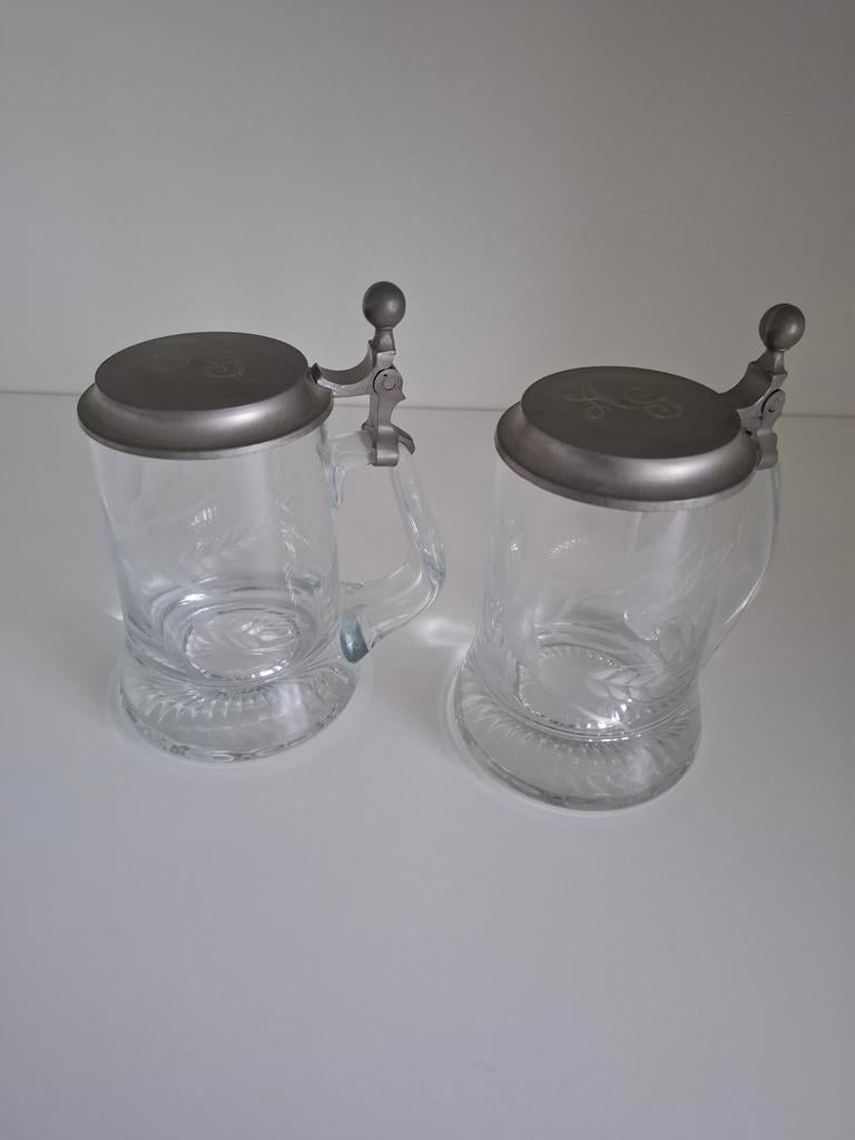 Bierpullen met tinnen deksel, Ophalen of Verzenden